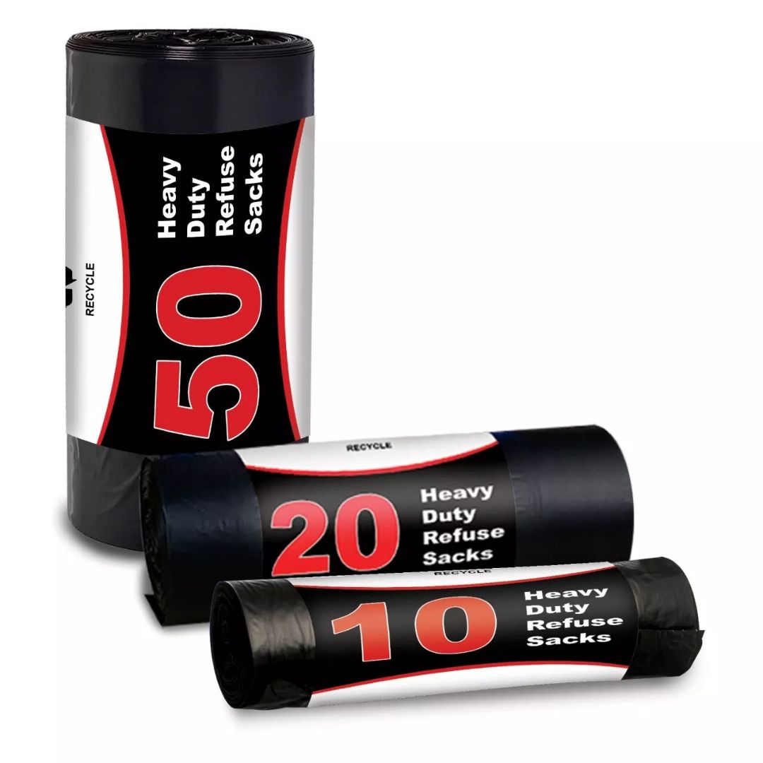 Black Bin Bags 70L, Refuse Sacks on Rolls from Pack Solution