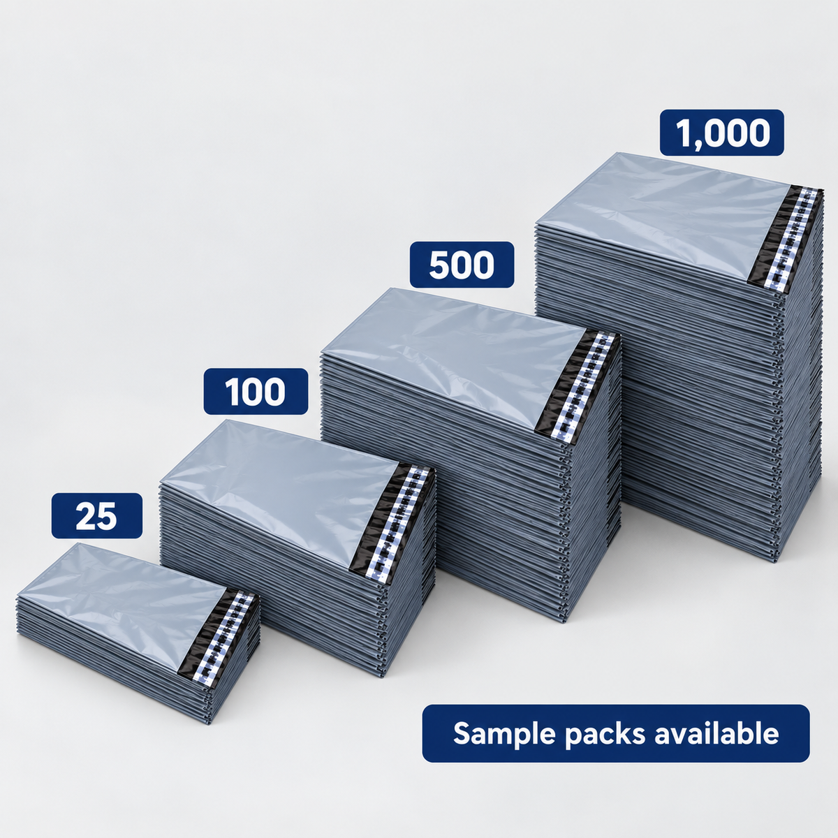 Stacks of grey self-seal mailing bags