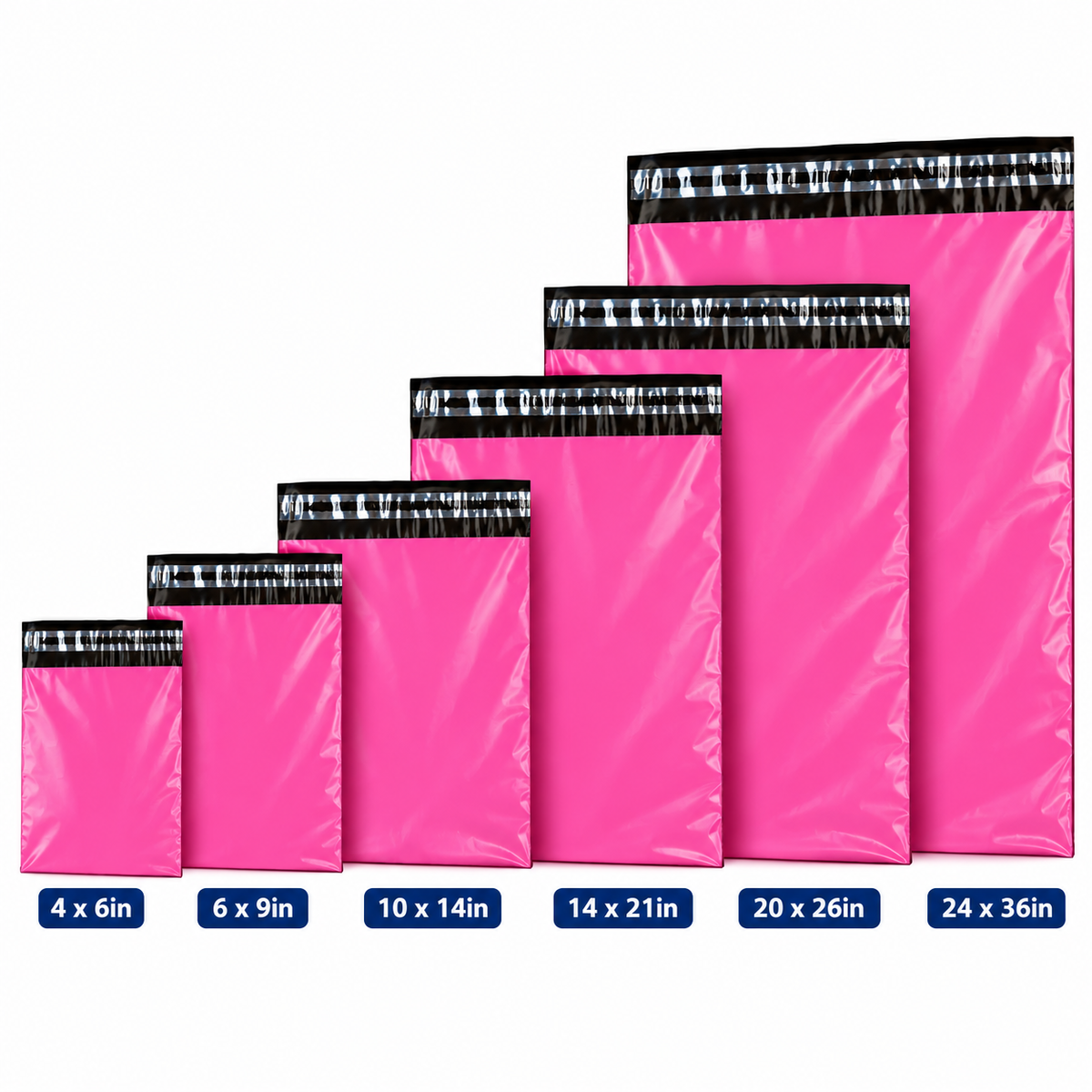 Hot Pink Mailing Bags, all sizes