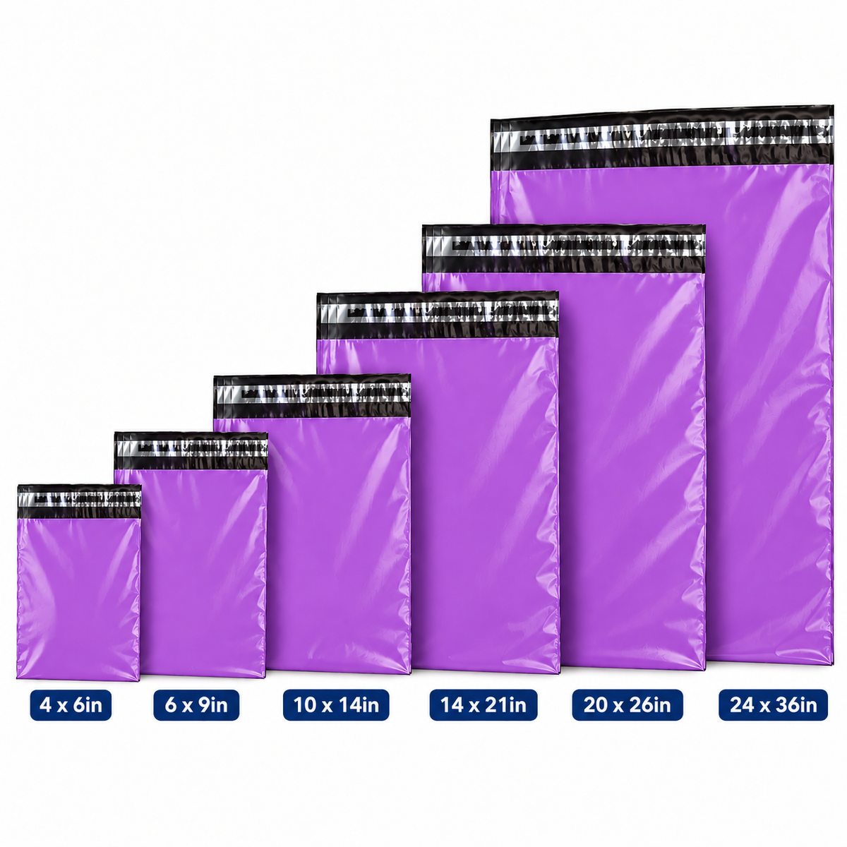 Purple mailing bags in assorted sizes