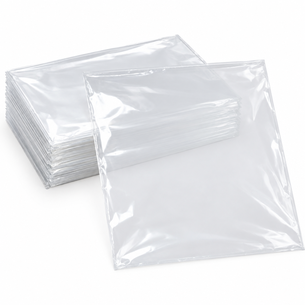 Clear polythene bags, flat and stacked