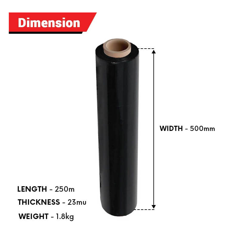 Black Pallet Wrap, 500mm x 250m 23 Micron Standard Core (1.8kg)