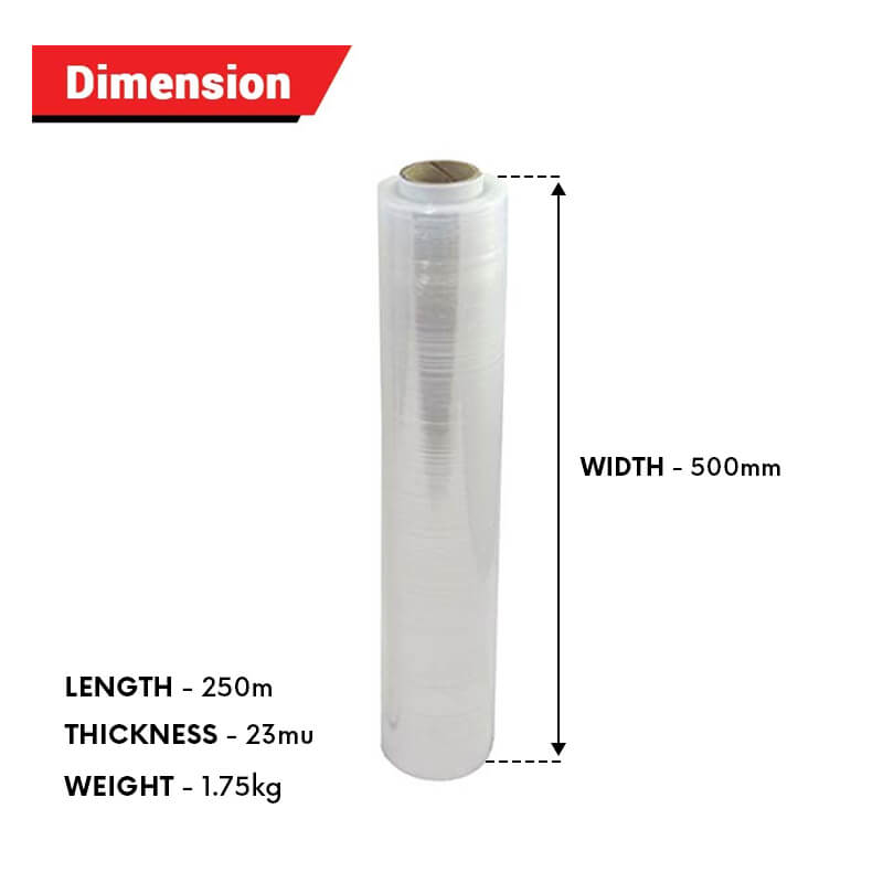 Clear Pallet Wrap, 500mm x 250m 23 Micron Standard Core (1.75kg)