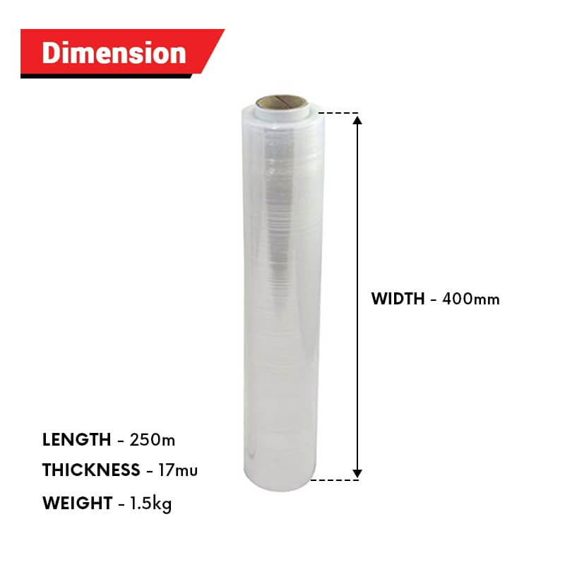 Clear Pallet Wrap, 400mm x 250m 23 Micron Extended Core (1.5kg)