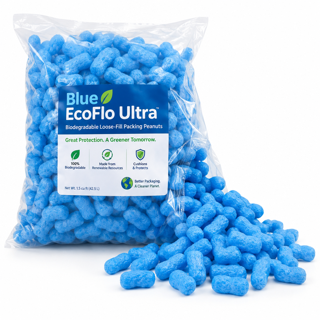 Blue EcoFlo Ultra packing peanuts