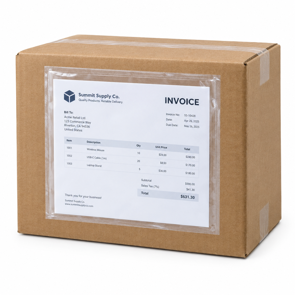 Documents enclosed wallet stuck on a shipping box
