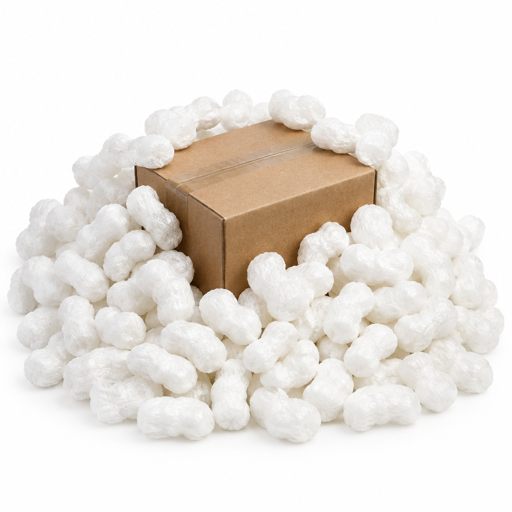 EcoFlo biodegradable packing peanuts protecting a box