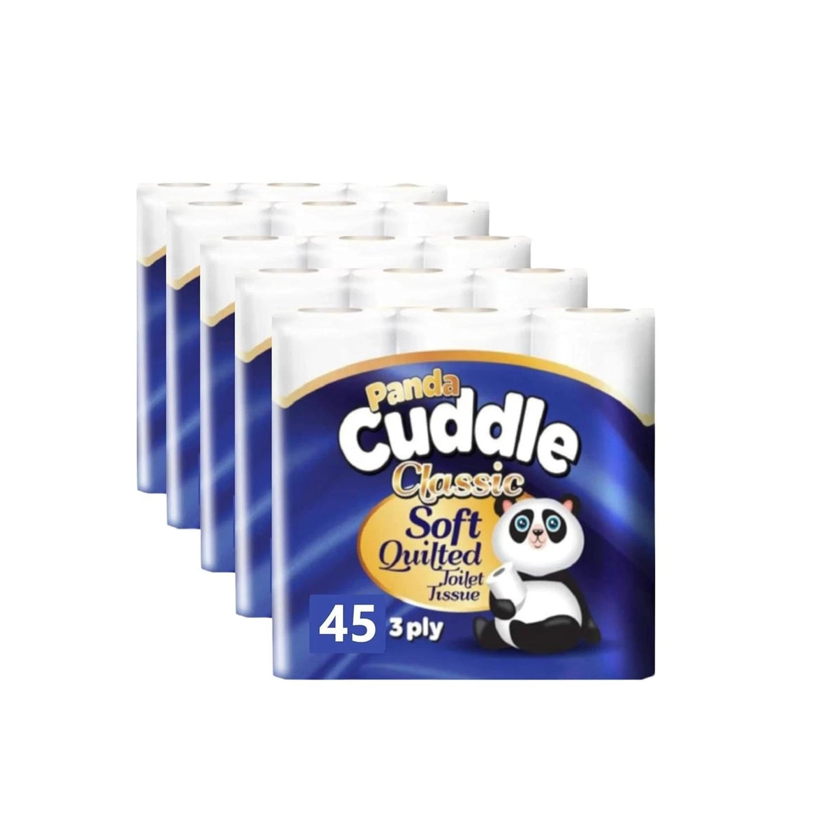 Panda Cuddle Classic 3 ply quilted toilet roll, 45 rolls (5 packs of 9)
