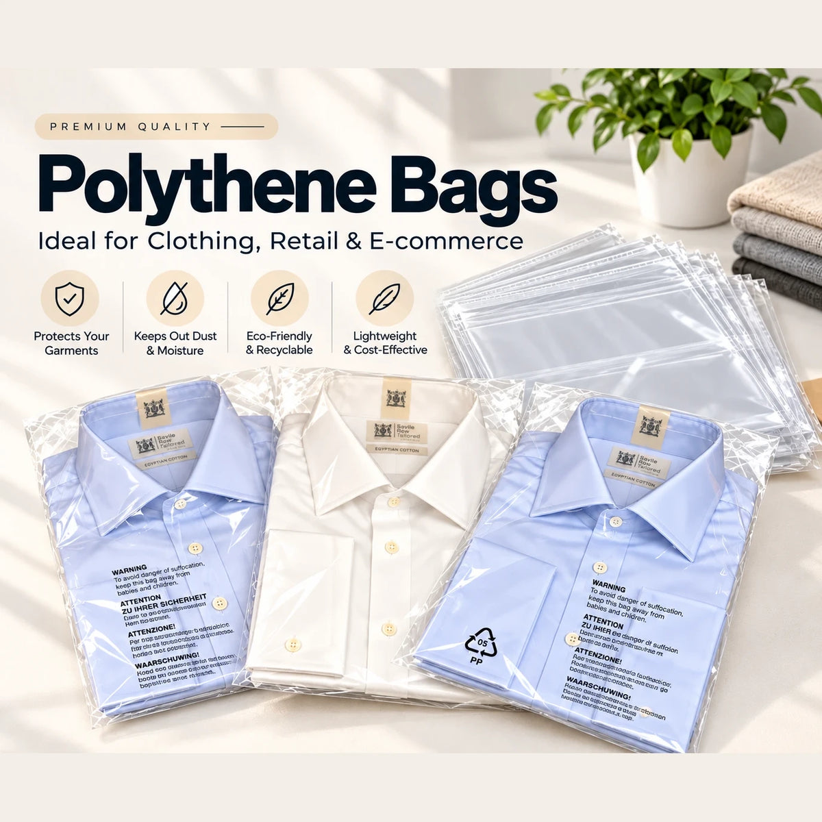 Polythene bags with shirts